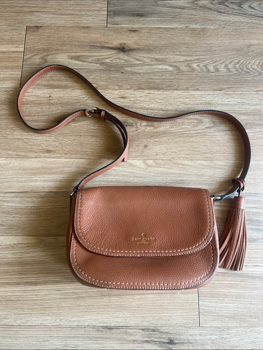 Kate Spade Tan Pebbled Leather Crossbody Bag with Tassel